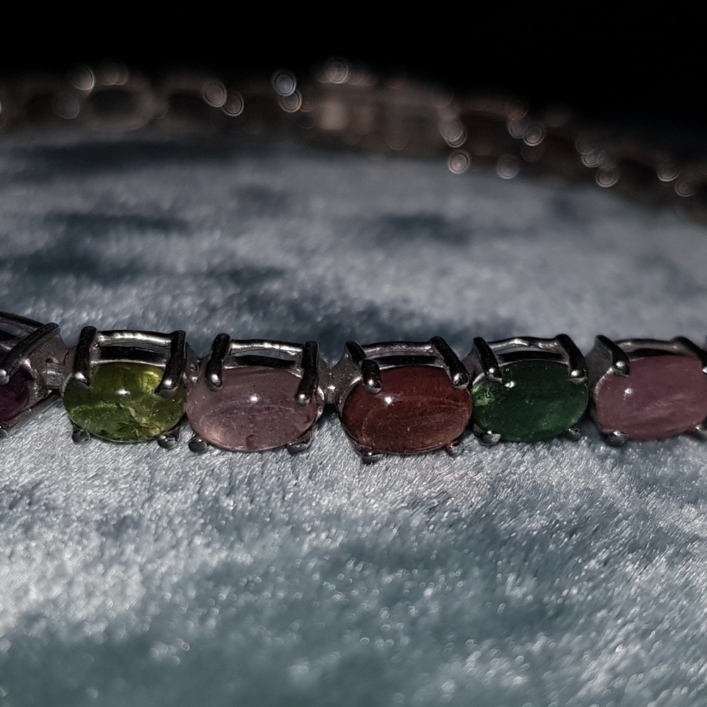 Sterling Silver & Multicolored Gemstone Bracelet - Picture 2 of 4